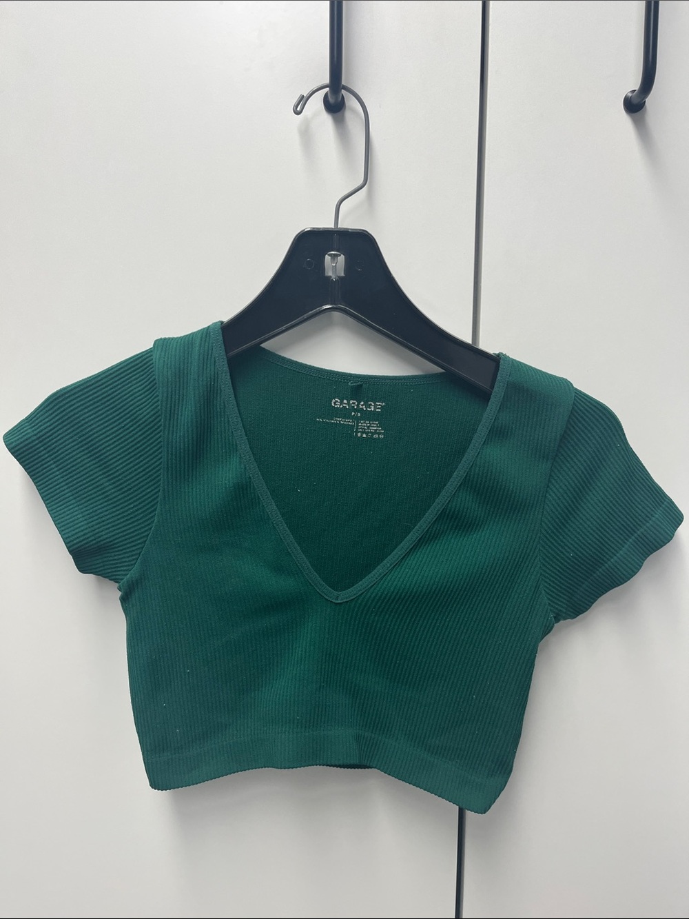 Garage Forest Green Ribbed V-Neck Crop Top